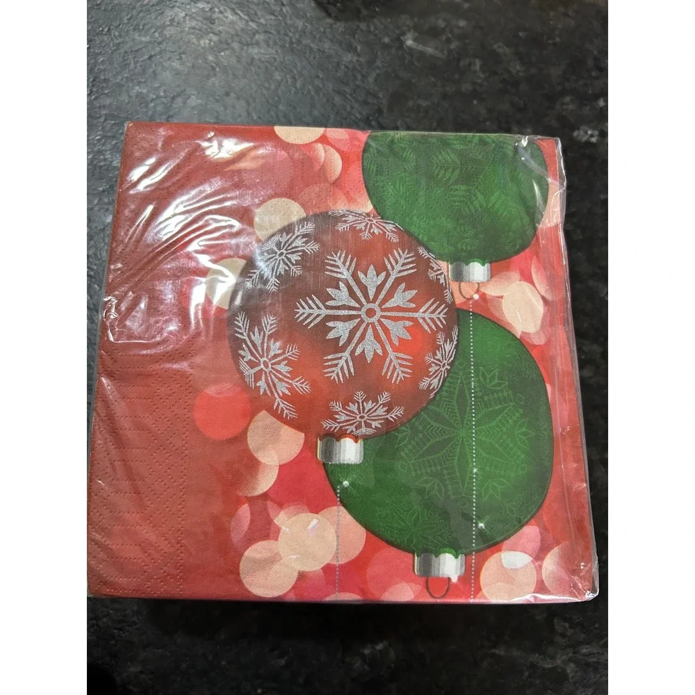 Christmas Ornament Paper Napkins Red Green Snowflake Holiday Party Decor 1 Pack